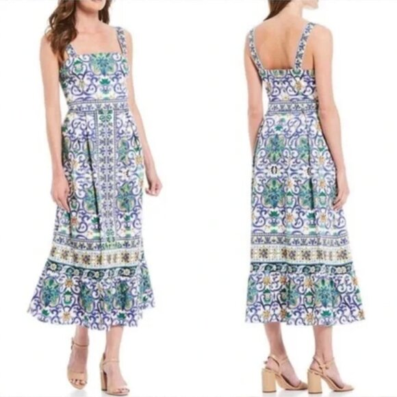 ANTONIO MELANI Dresses & Skirts - ANTONIO MELANI Paige Blue White Green Tile Italian Print Sz 0